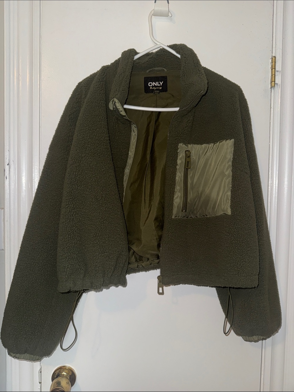 ONLY Olive Sherpa Jacket with Zippered Chest Pocket
